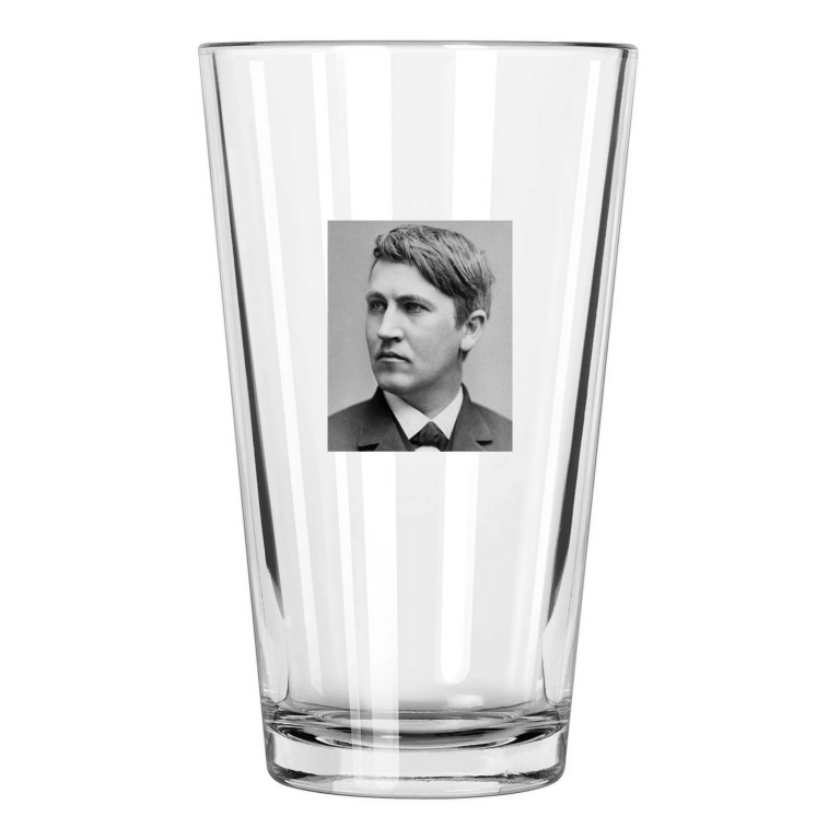 1878 Inventor Scientist Thomas Edison Photo Portrait Pint Beer Drinking Glass