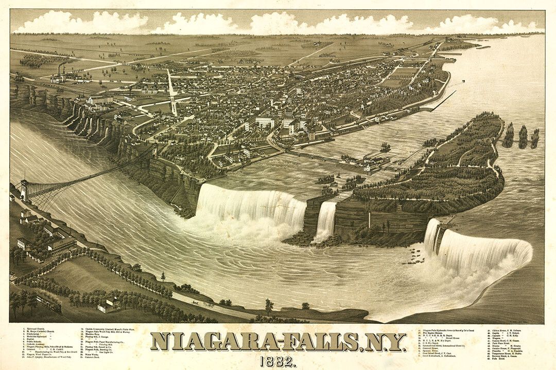 1882 Niagara Falls New York Vintage Old Panoramic Map Wall Art Poster