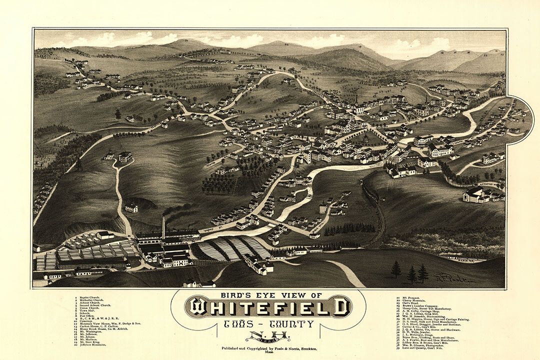 1883 Whitefield Goos County Vintage Old Panoramic Map Wall Art Poster