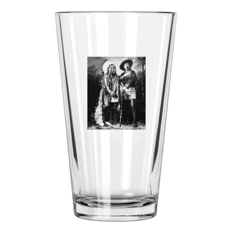 1885 Buffalo Bill And Chief Sitting Bull Photo Western Pint Beer Drinking Glass