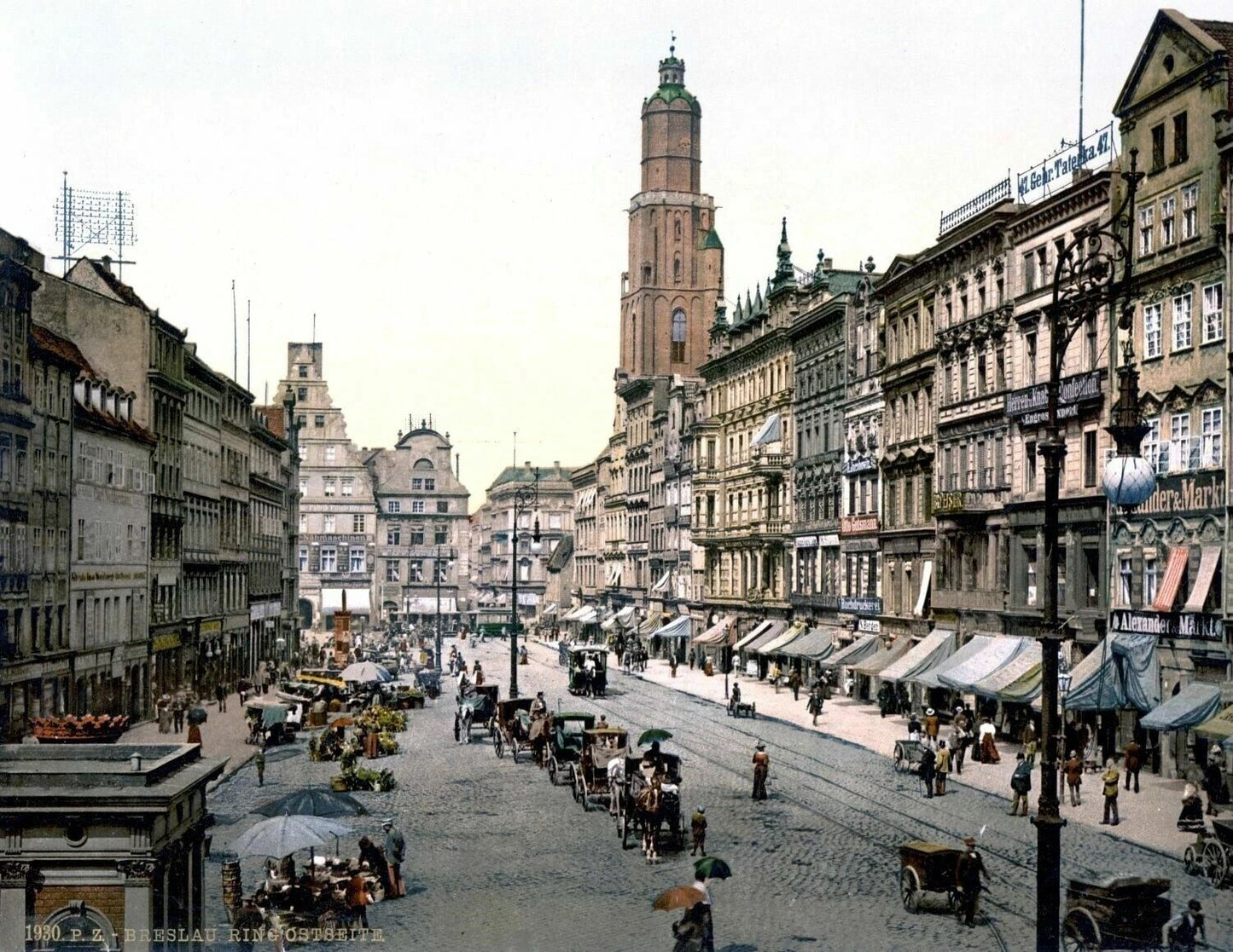 1900 Market Place Breslau Germany Vintage Art Print Reprint