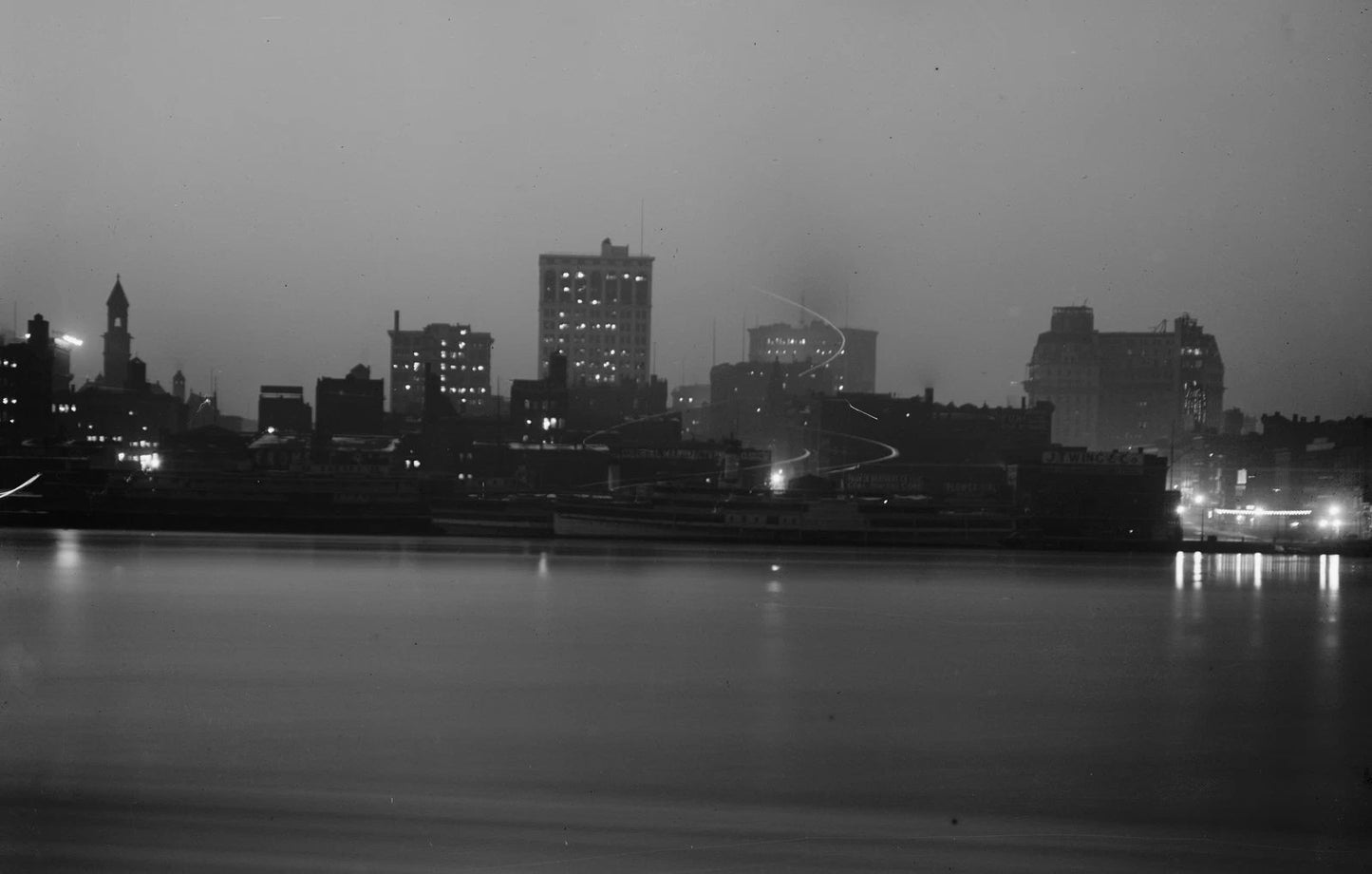 1915 Michigan Detroit Skyline At Night From Windsor Vintage Old Photo 8 X 10