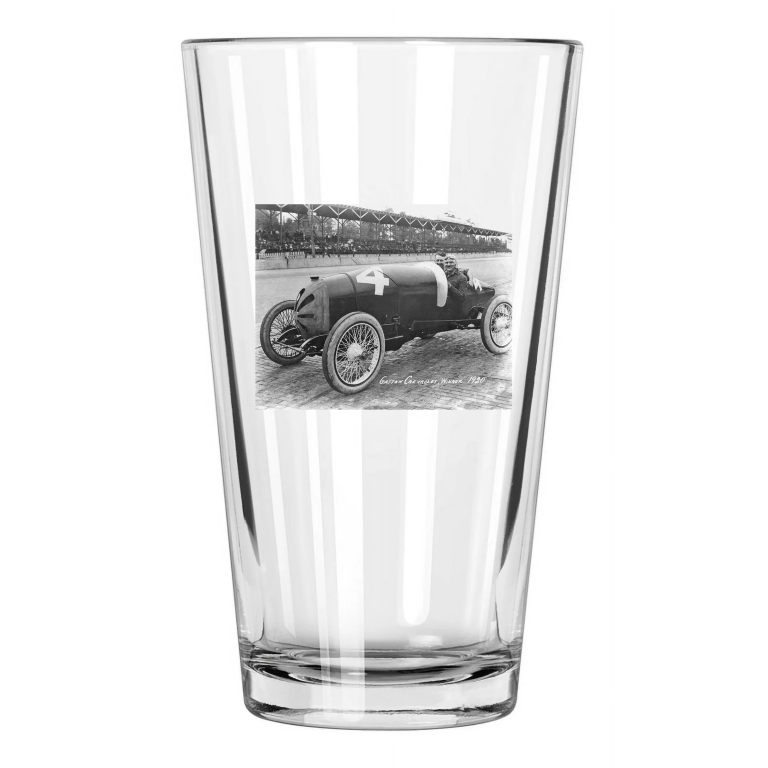 1920 Famous Driver Gaston Chevrolet Indy 500 Winner Pint Beer Drinking Glass