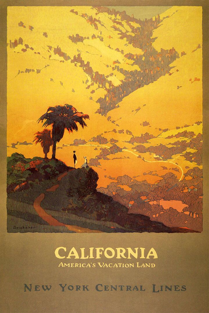 1920S California Vintage Ny Central Lines Railroad Travel Wall Poster