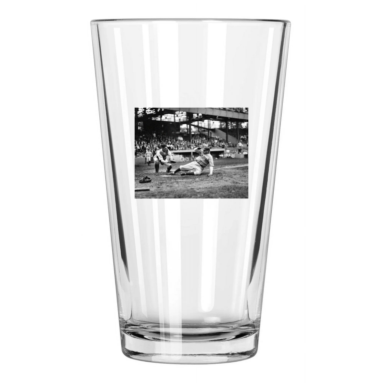 1925 New York Yankees Babe Ruth Sliding At Home Plate Pint Beer Drinking Glass