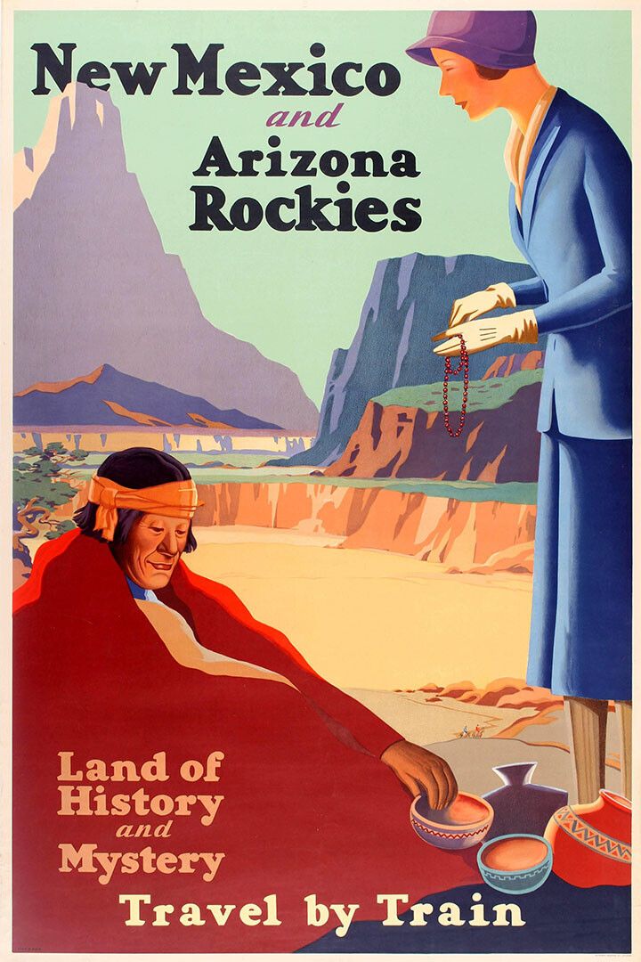 1925 Travel By Train New Mexico And Arizona Vintage Travel Wall Poster
