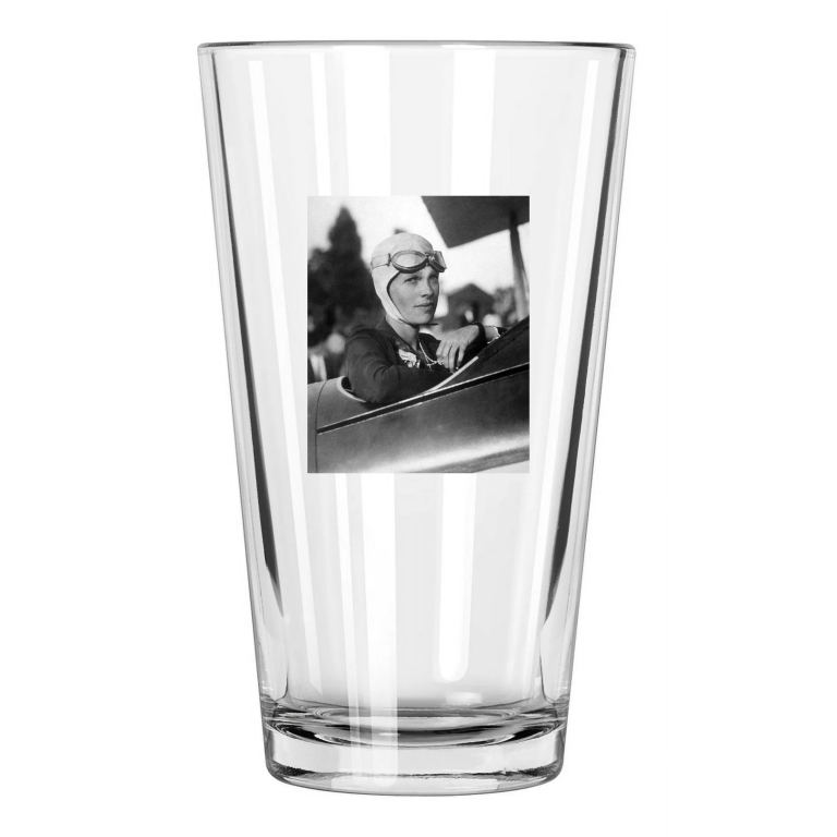1926 Famous Aviator Amelia Earhart Photo Pilot Pint Beer Drinking Glass