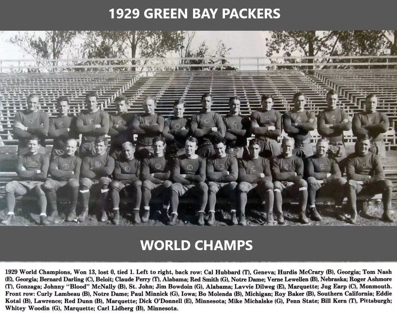 1929 Green Bay Packers Team Photo Football Nfl Picture World Champs