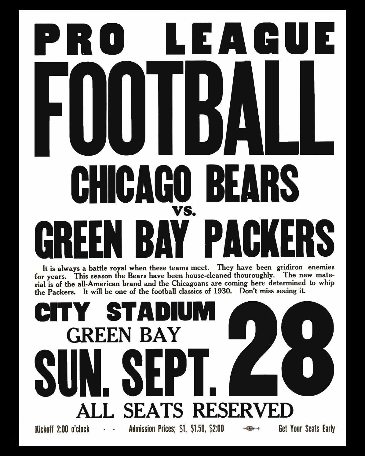 1930 Green Bay Packers Vs Chicago Bears Photo Football Nfl Picture