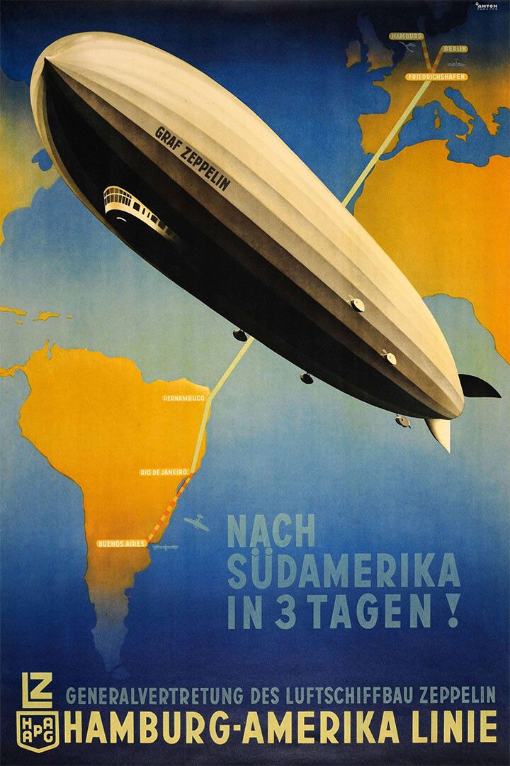 1930S Graf Zeppelin Vintage Style German Blimp Travel Wall Art Poster