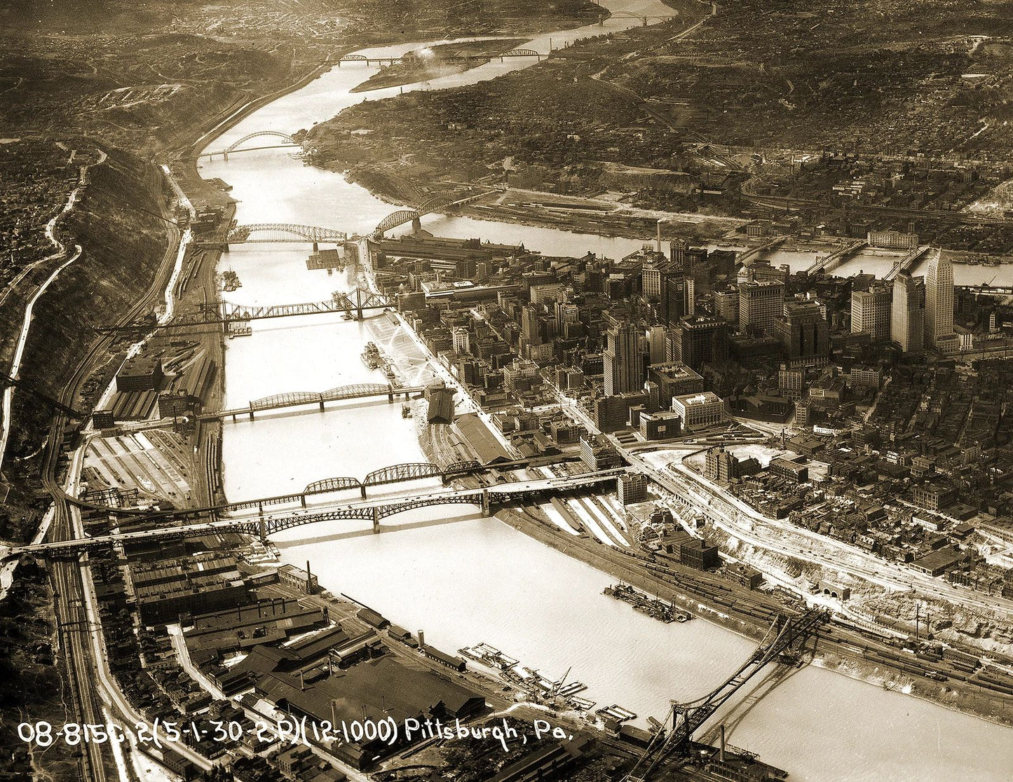 1932 Aerial View Of Pittsburg Pennsylvania Old Vintage Photo Reprint