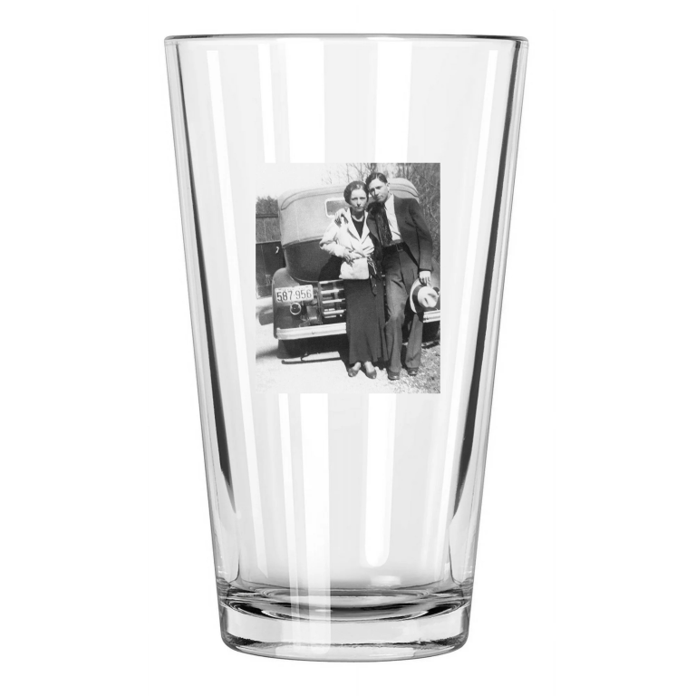1933 Bonnie And Clyde Photo Criminals And Bank Robbers Pint Beer Drinking Glass