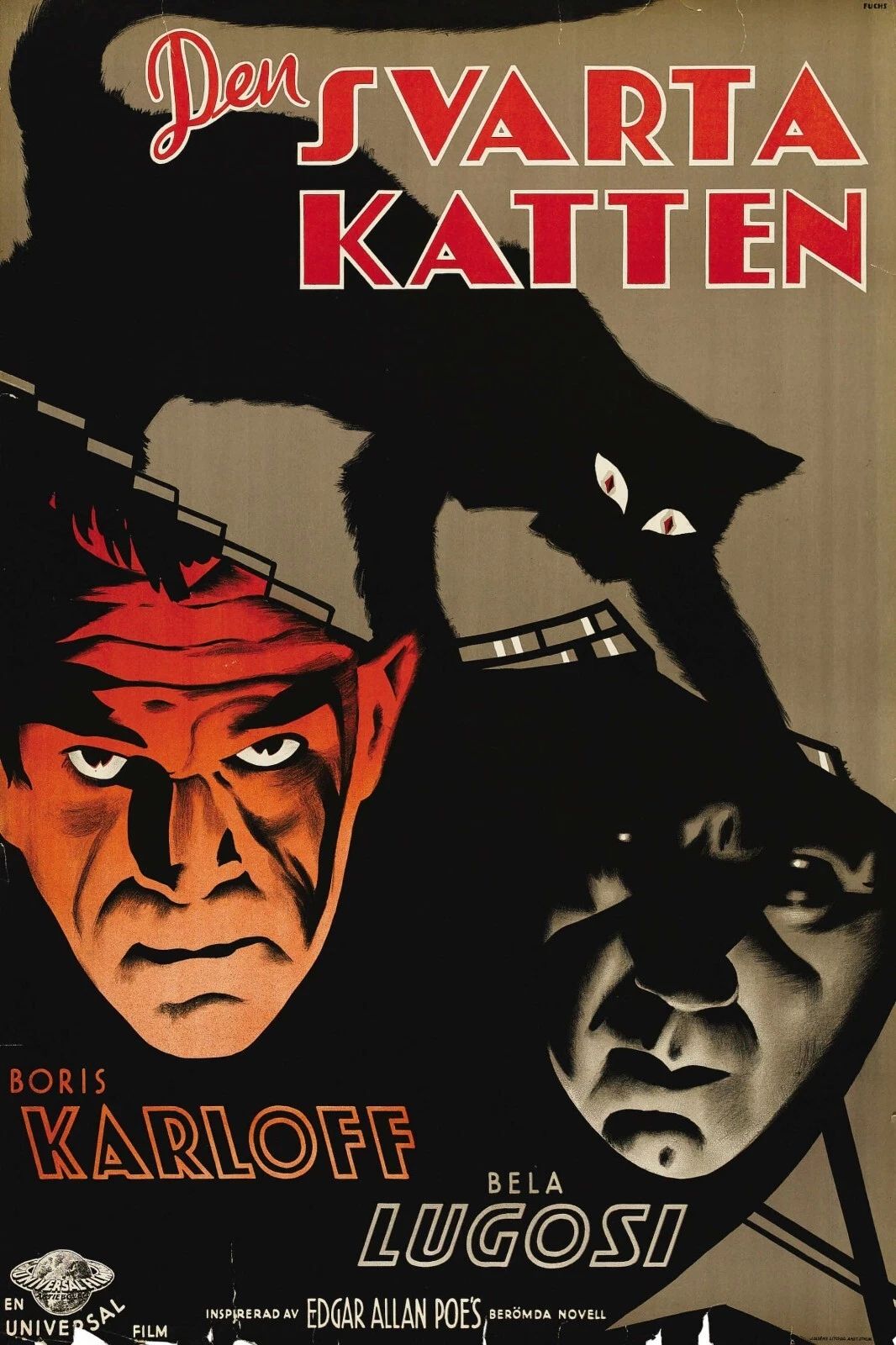 1934 The Black Cat Movie Poster Boris Karloff Bela Lugosi Julie Bishop