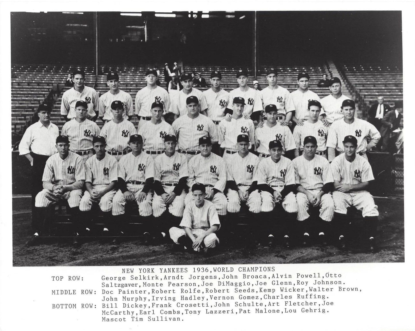 1936 New York Yankees Team Photo Baseball Mlb Picture Ny World Champs