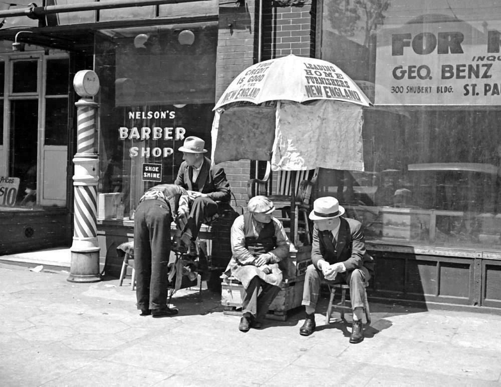 1937 Barber Shop & Shoe Shine Minneapolis Old Vintage Photo Reprint