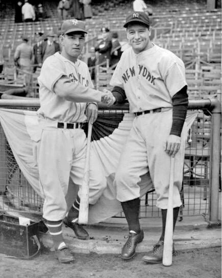 1937 Giants Mel Ott And Yankees Lou Gehrig Glossy Photo World Series Print