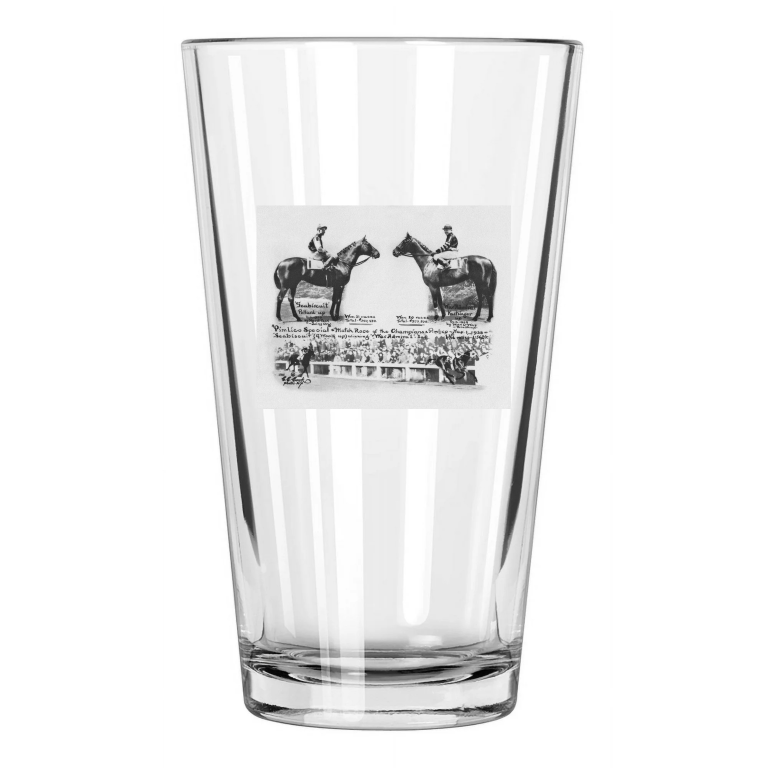 1938 Seabiscuit Vs War Admiral Champion Racehorses 1 Pint Beer Drinking Glass