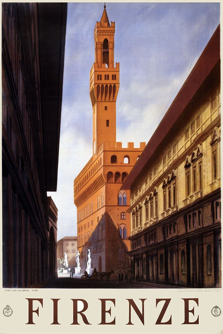 1938 Tower Of The Palazzo Vecchio Florence Italy Travel Wall Poster