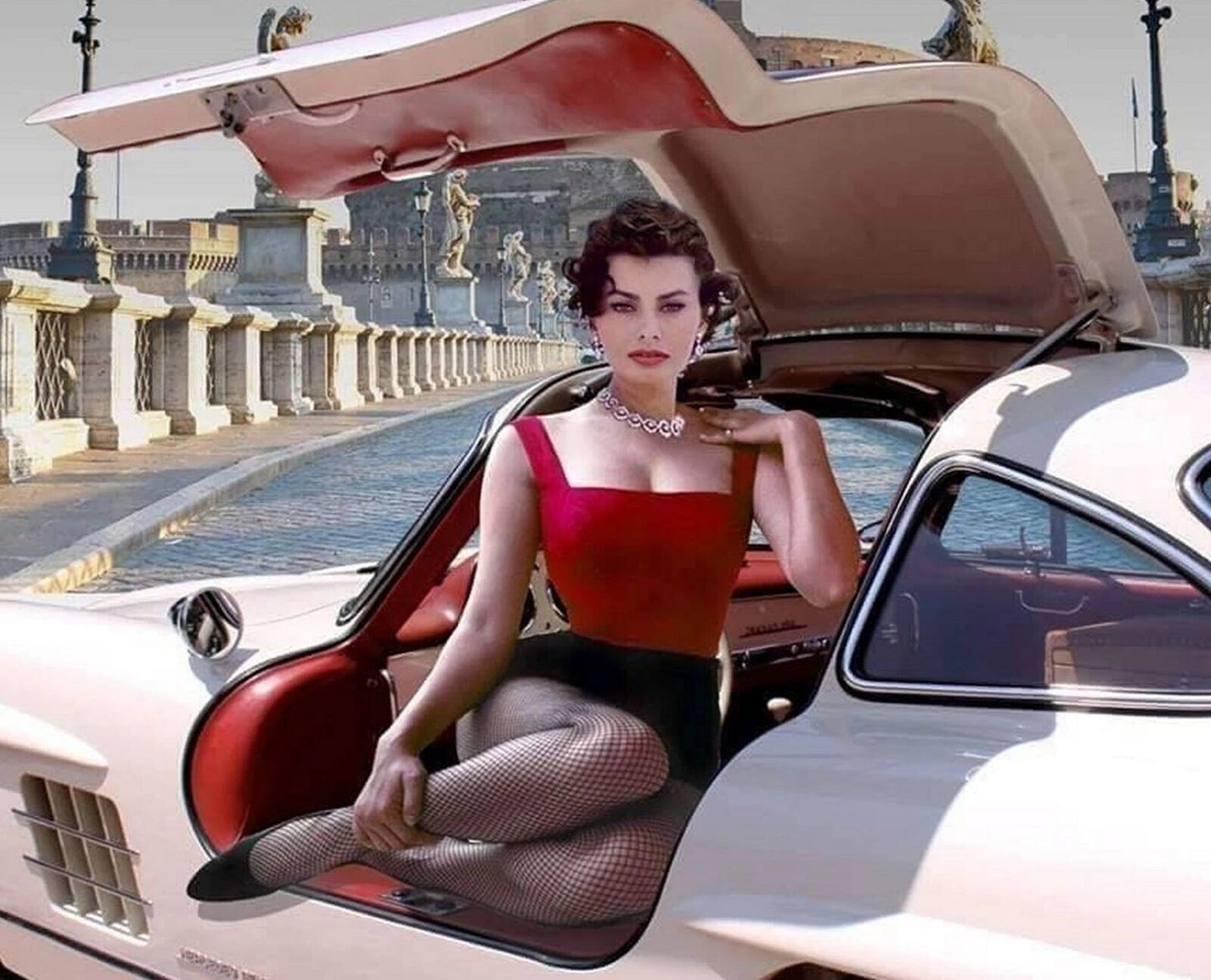 1955 Actress Sophia Loren In Mercedes 500Sl Gull Wing 300 Piece Jigsaw Puzzle