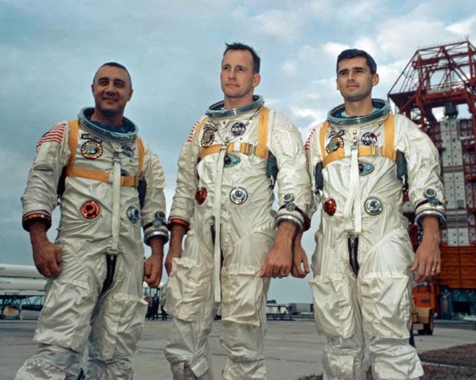 1967 Apollo 1 Glossy Photo Astronauts Gus Grissom, Ed White, Roger Chaffee
