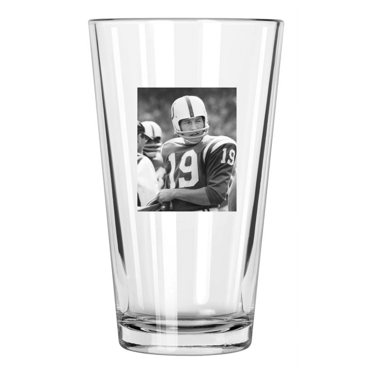 1967 Baltimore Colts Johnny Unitas Photo Hof 79 Pint Beer Drinking Glass