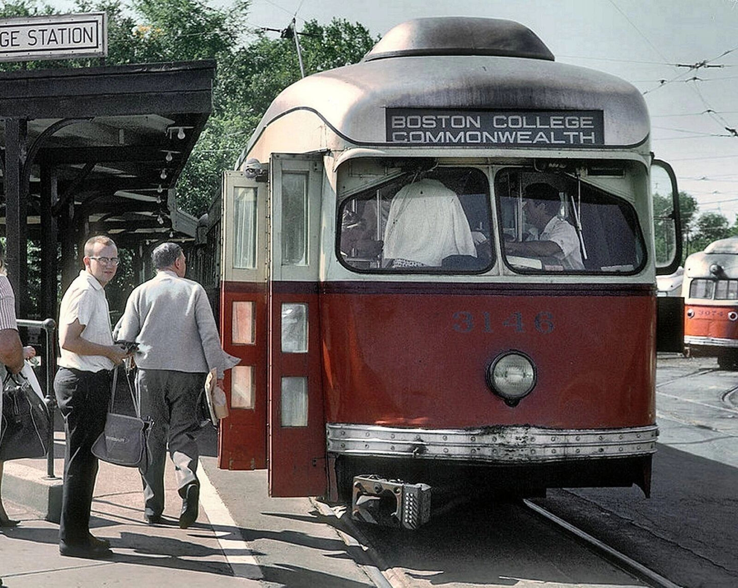 1968 Mbta Streetcar At Boston College Station Retro 300 Piece Jigsaw Puzzle