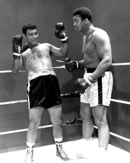 1969 Boxers Muhammad Ali & Rocky Marciano Glossy Photo Fantasy Bout Print