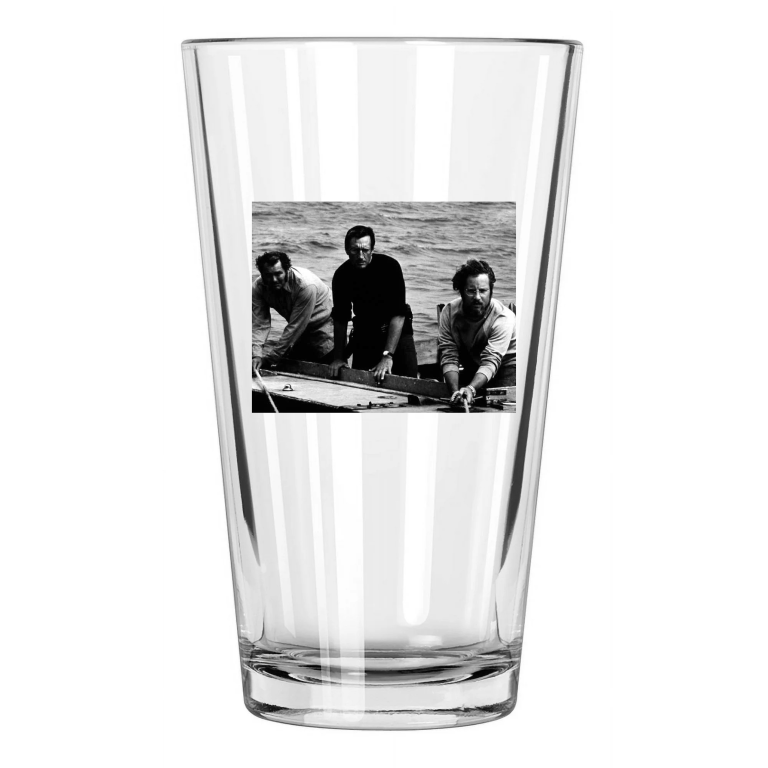 1975 Jaws, Roy Scheider And Richard Dreyfuss Movie Pint Beer Drinking Glass
