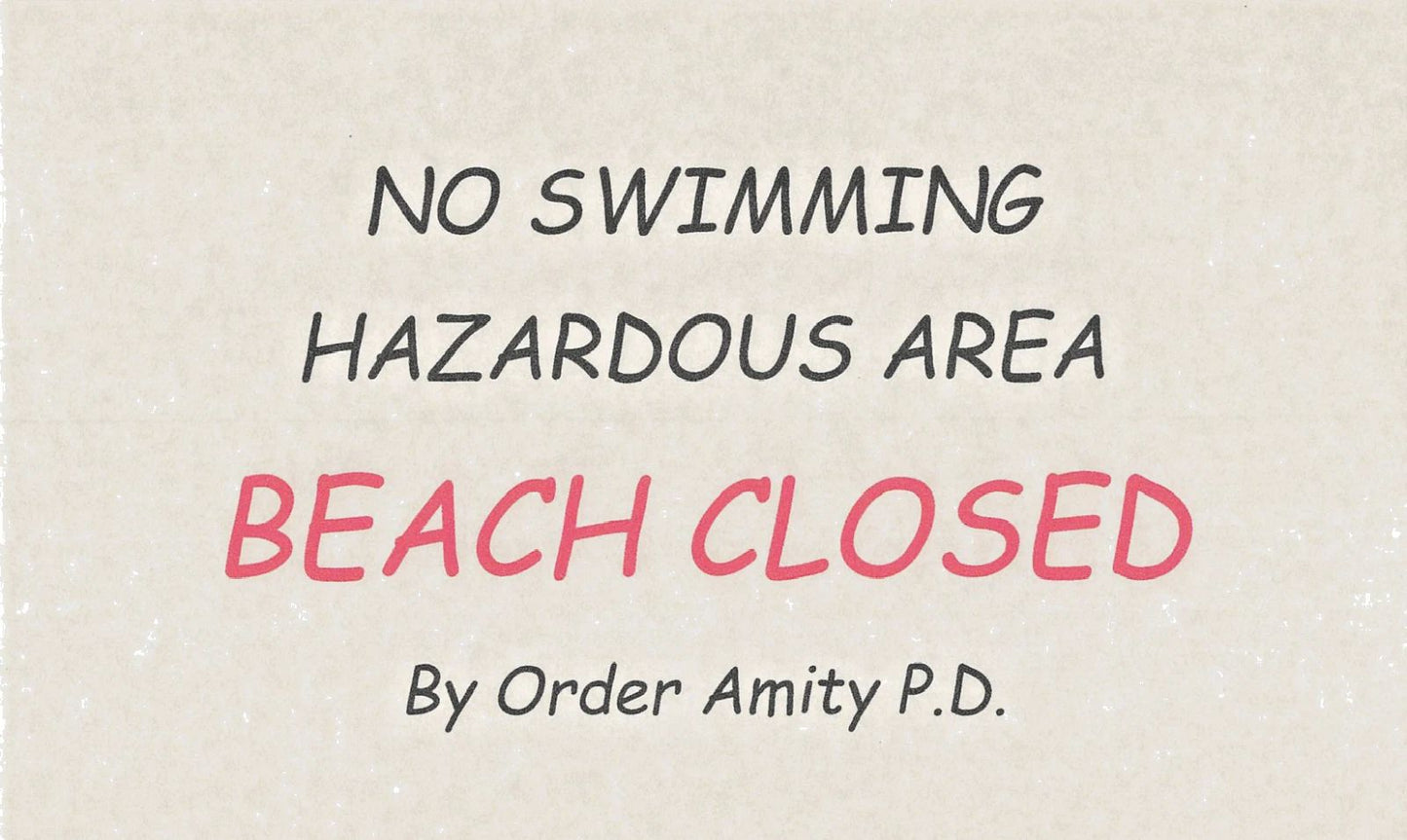 1975 Jaws Amity Island Beach Closed Sign Propreplica Great White Shark