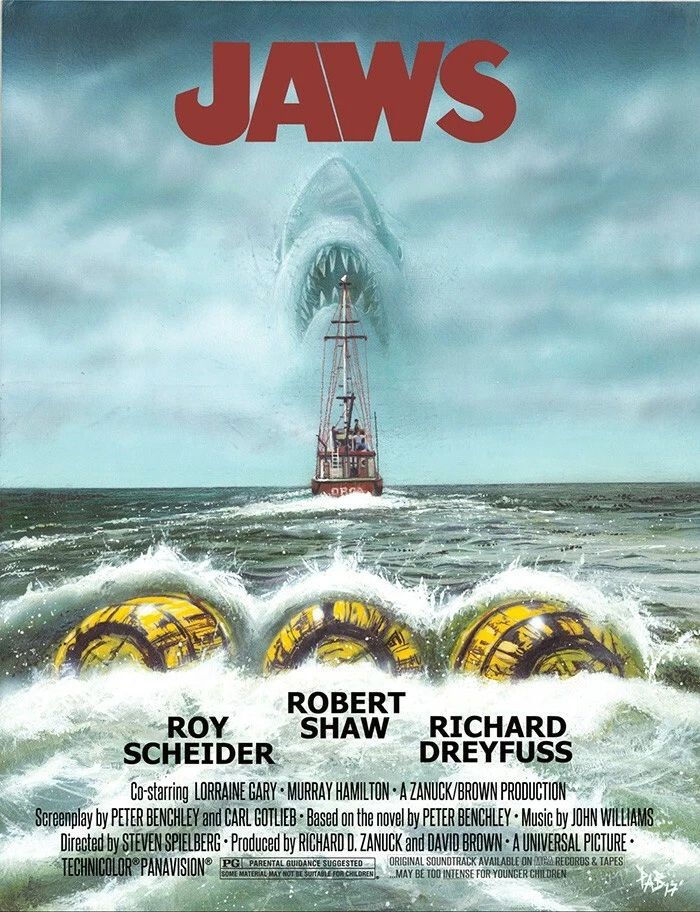 1975 Jaws Movie Posterprint Martin Brody Quint Great White Shark
