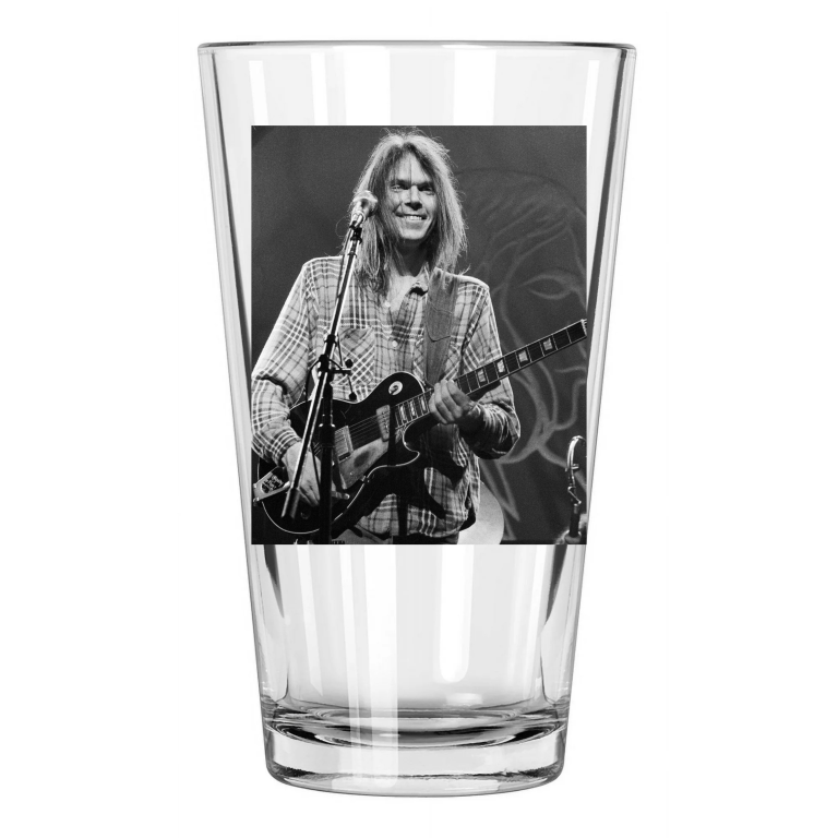 1976 Neil Young With Guitar Photo Famous Singer Music Pint Beer Drinking Glass