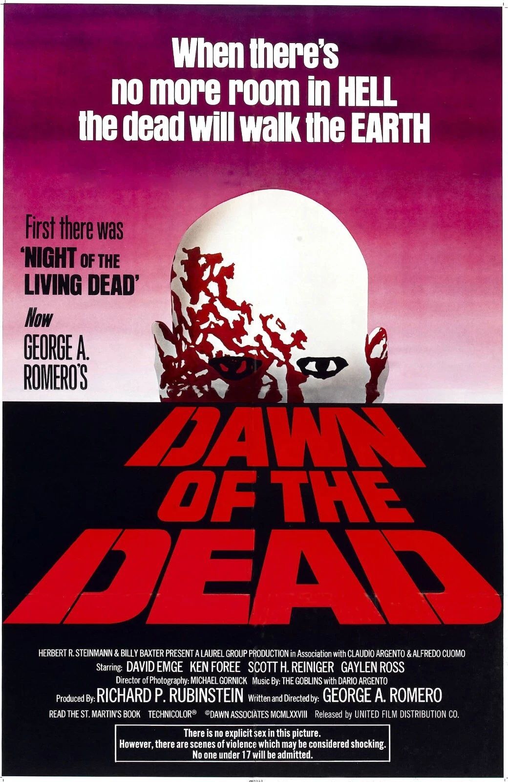 1978 Dawn Of The Dead Movie Poster Stephen Peter Roger Francine Zombie