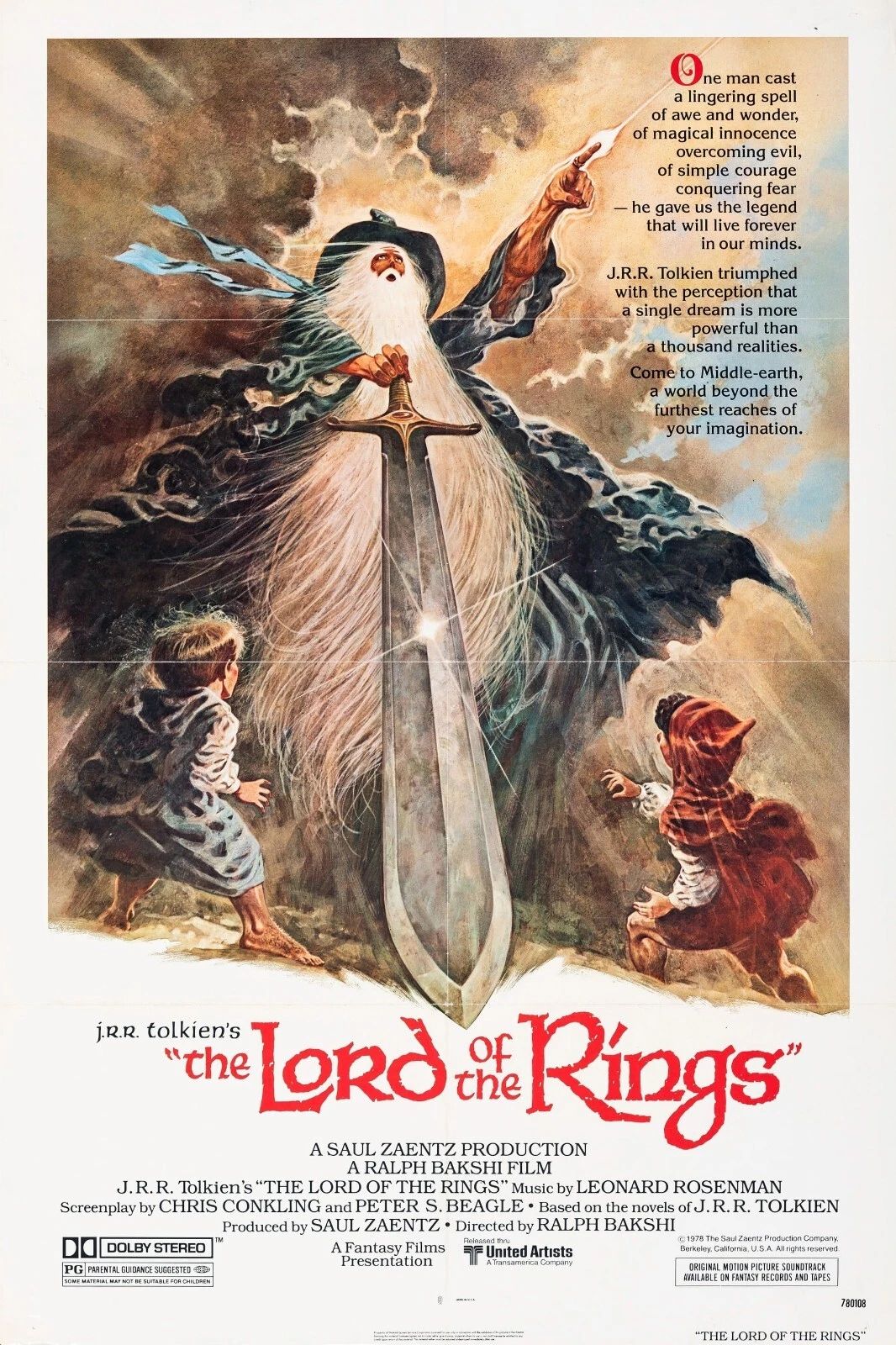 1978 The Lord Of The Rings Movie Poster Print Gandalf Frodo Aragorn Sam