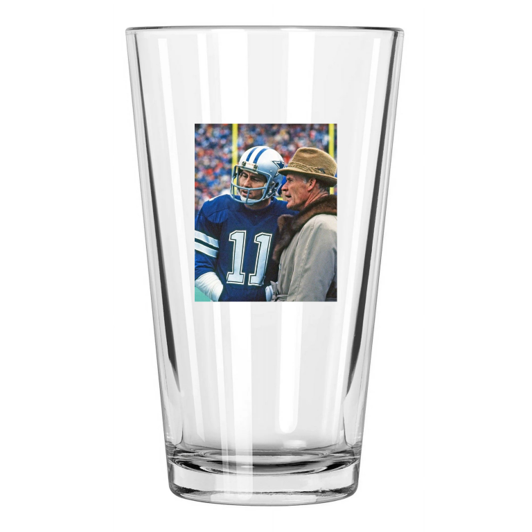 1981 Dallas Cowboys Tom Landry And Danny White Photo 1 Pint Beer Drinking Glass