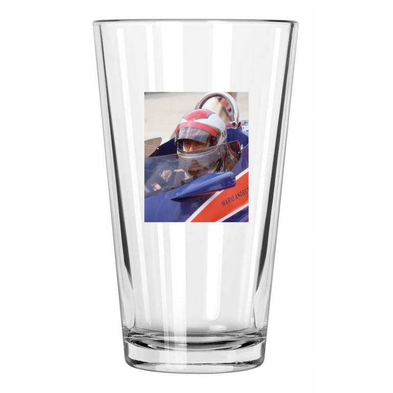 1982 Indy Driver Mario Andretti Photo Indianapolis 500 Pint Beer Drinking Glass
