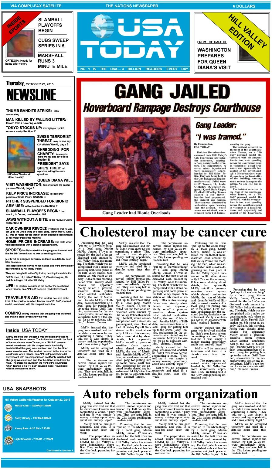 1985 Back To The Future Usa Todayprint Gang Jailed Biff Tannen 300 PCS Jigsaw