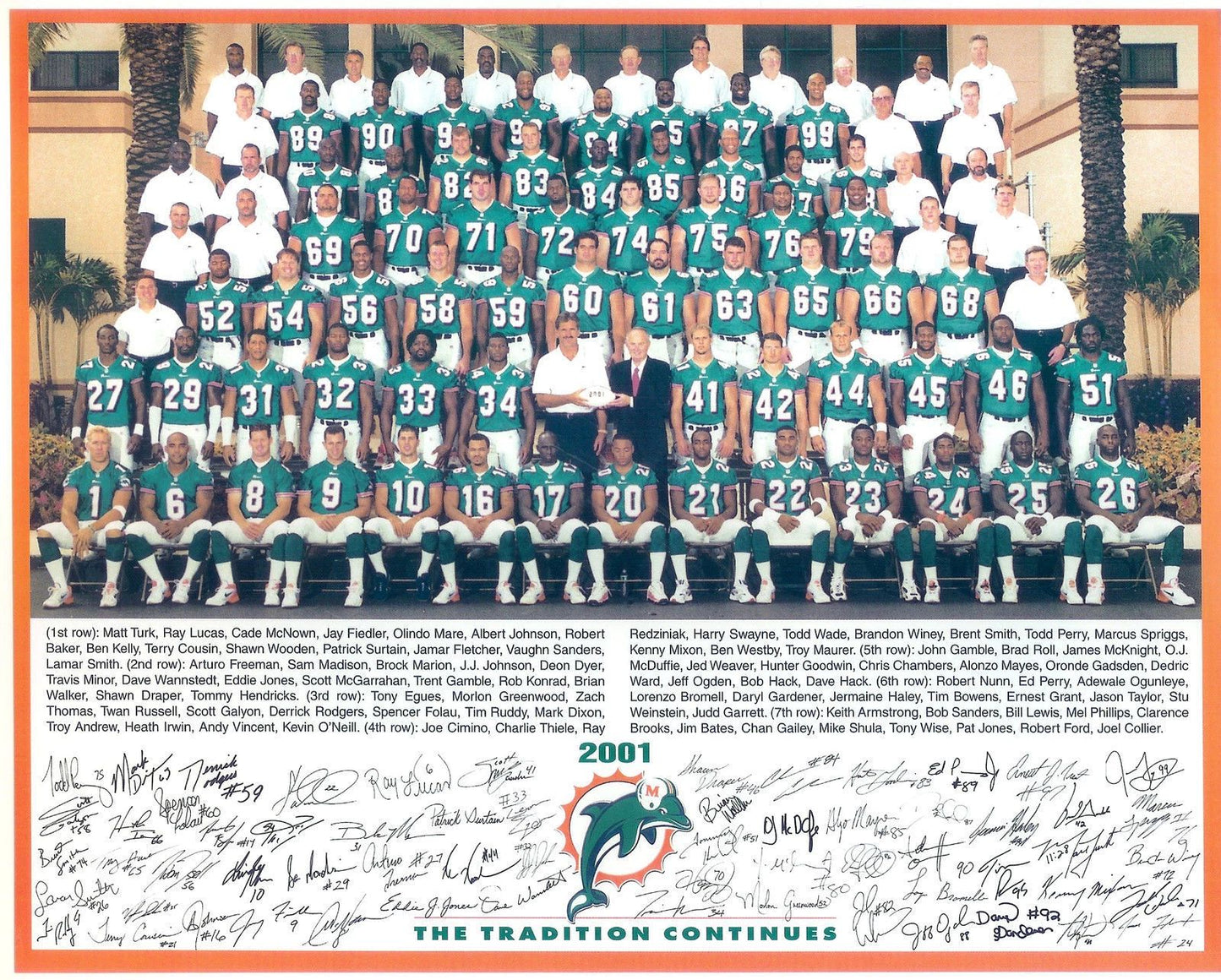 2001 Miami Dolphins Team Photo Picture Nfl Football 300 Piece Jigsaw Puzzle