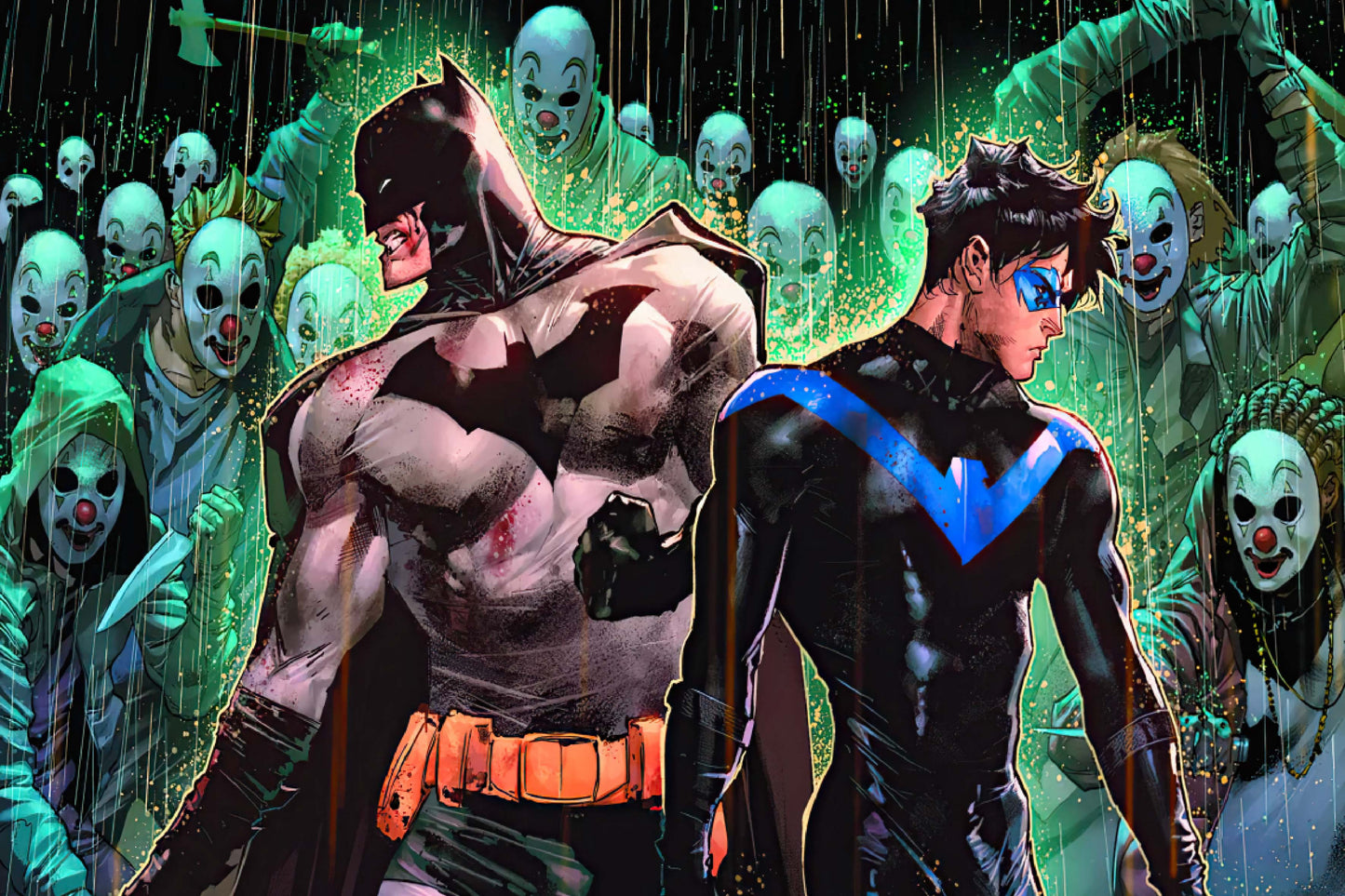 Batman And Nightwing Vs. Clowns Comic Book Poster Print Wall Art