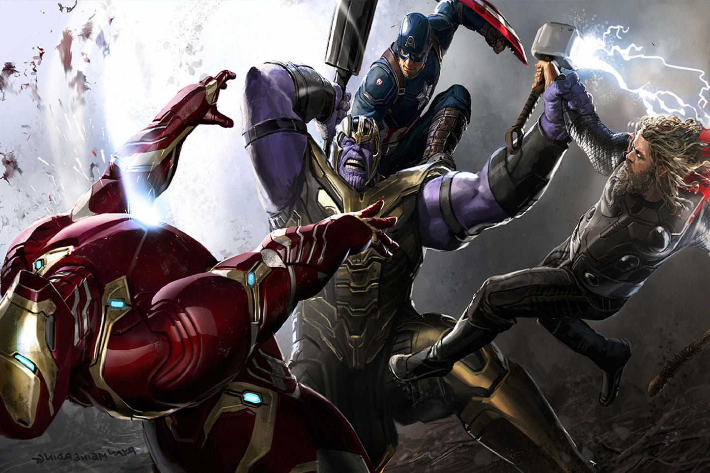 Thanos Vs. Avengers Thor Captain America Iron Man Comic Book Poster Print Art