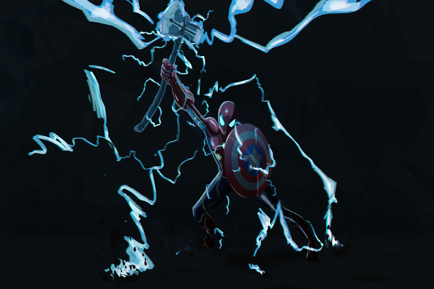 Spider Man Captain America Shield Stormbreaker Axe Comic Book Poster Print Art