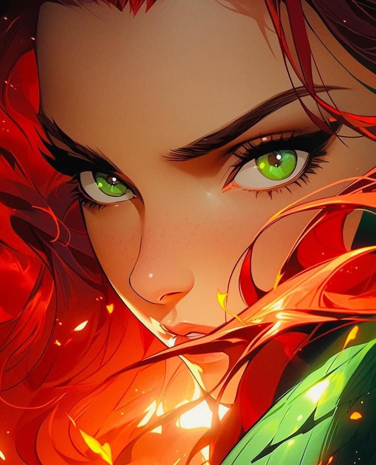 Animated Character Portrait Green Eyes Red Hair Print Poster