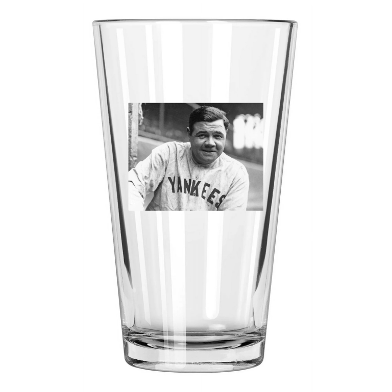 New York Yankees Babe Ruth Photo Baseball Hof 36 3 Pint Beer Drinking Glass
