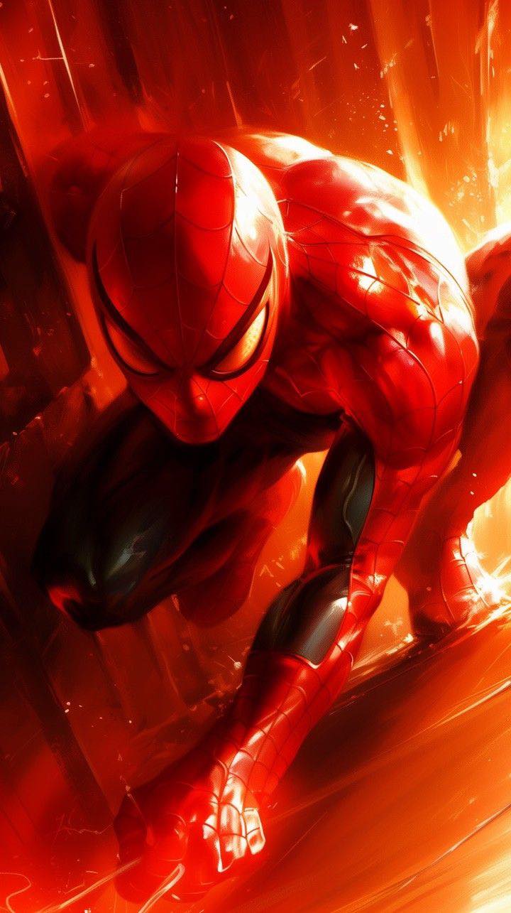 Spider Man Action Suit Red Orange Background Print Poster