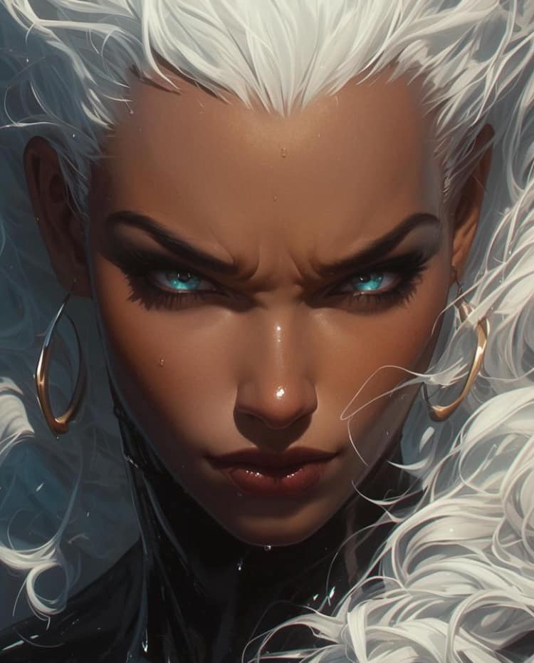 Stylized Portrait Fierce Woman White Hair Blue Eyes Print Poster