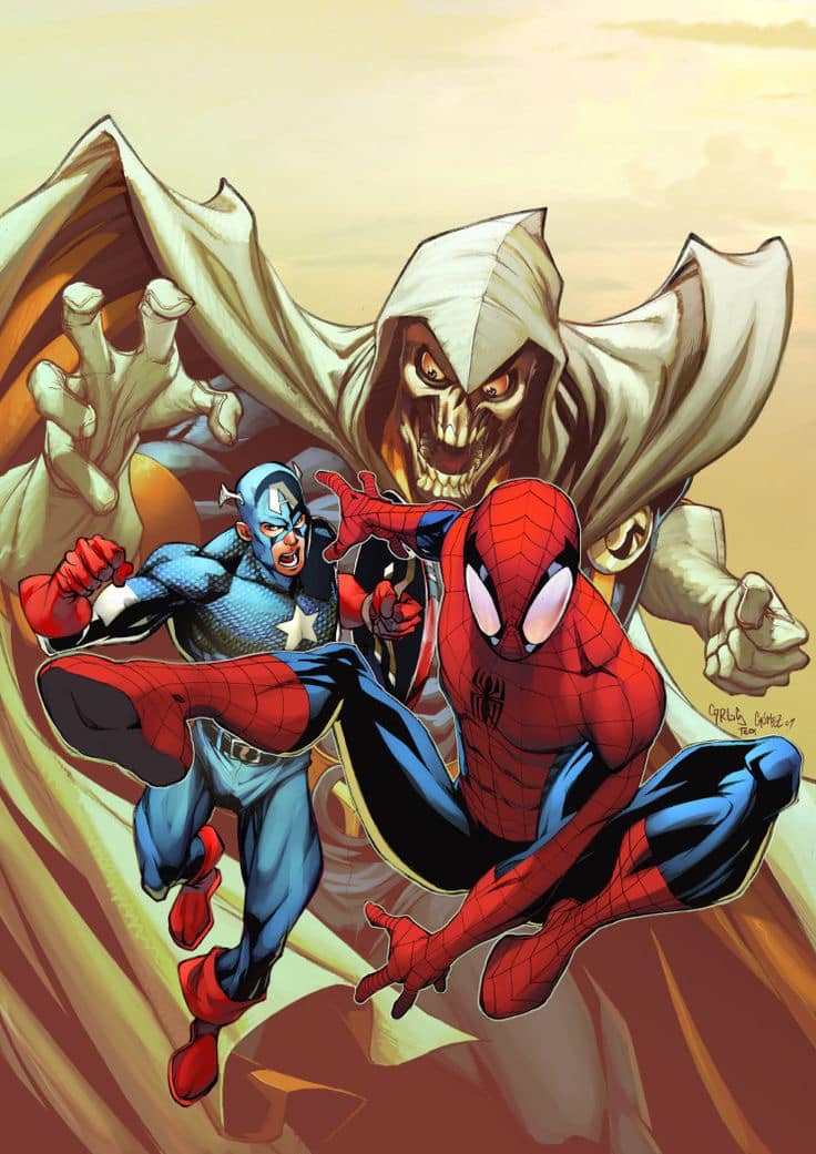 Superhero Action Scene Spider Man Captain America Villain Print Poster