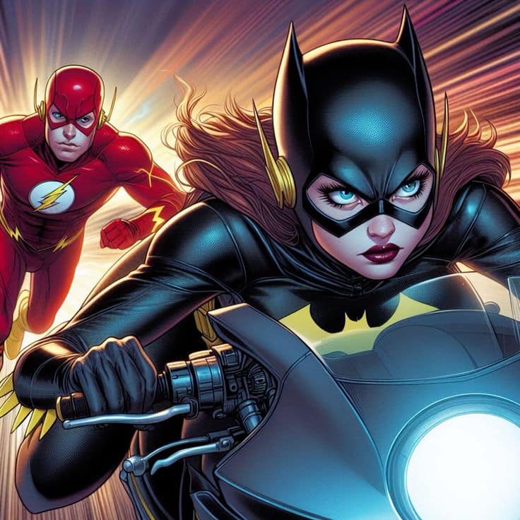 Superhero Batgirl Flash Action Illustration Print Poster