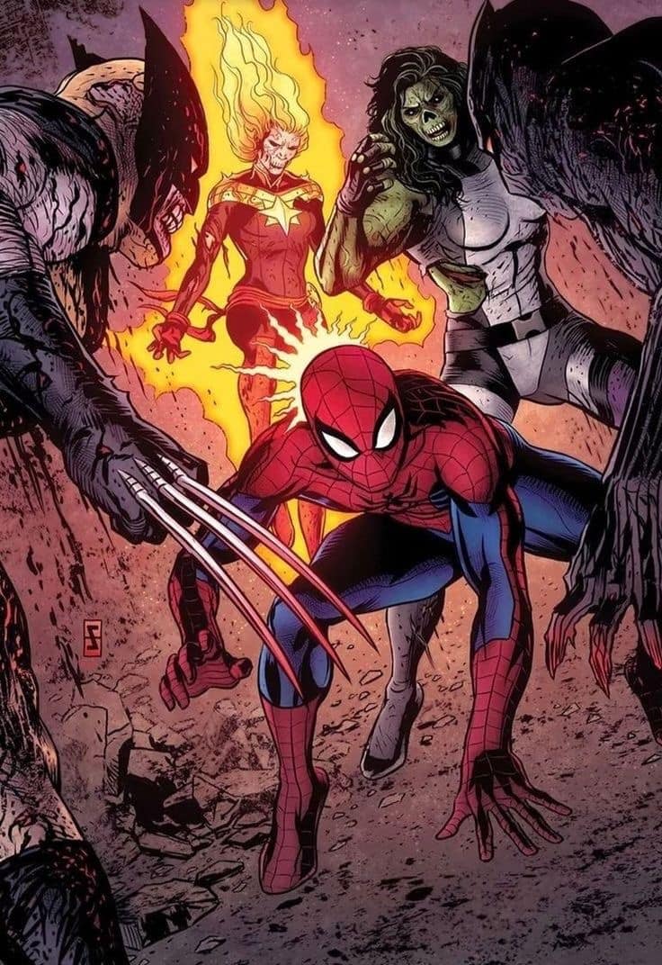 Superhero Battle Spider Man Captain Marvel She Hulk Print Poster