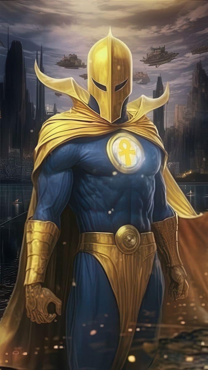 Superhero Character Golden Armored Background Print Poster