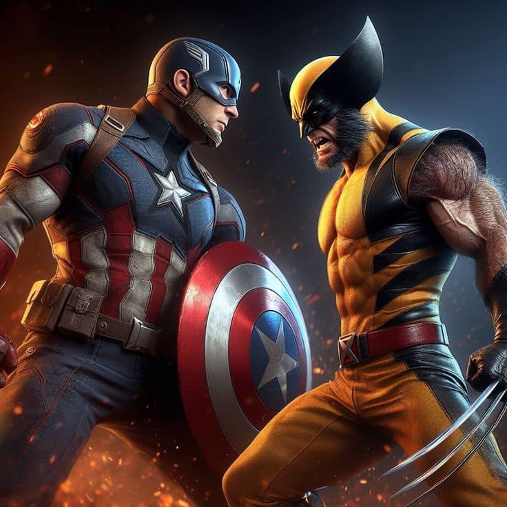 Superhero Faceoff Captain America Wolverine Print Poster