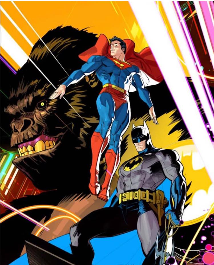 Superheroes Batman Superman Gorilla Illustration (2) Print Poster